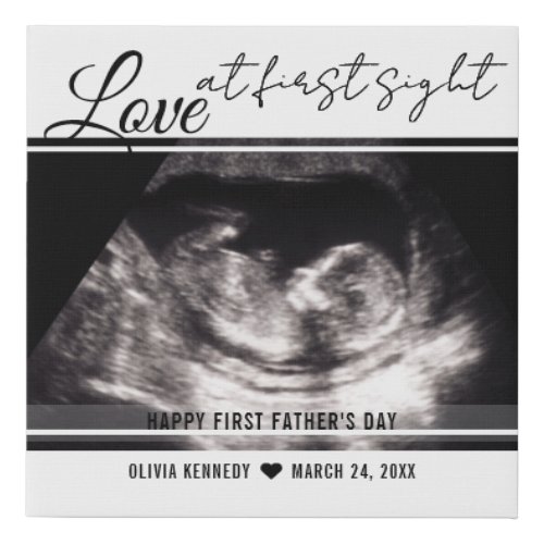 Love At First Sight Baby Sonogram 1st Fathers Day Faux Canvas Print