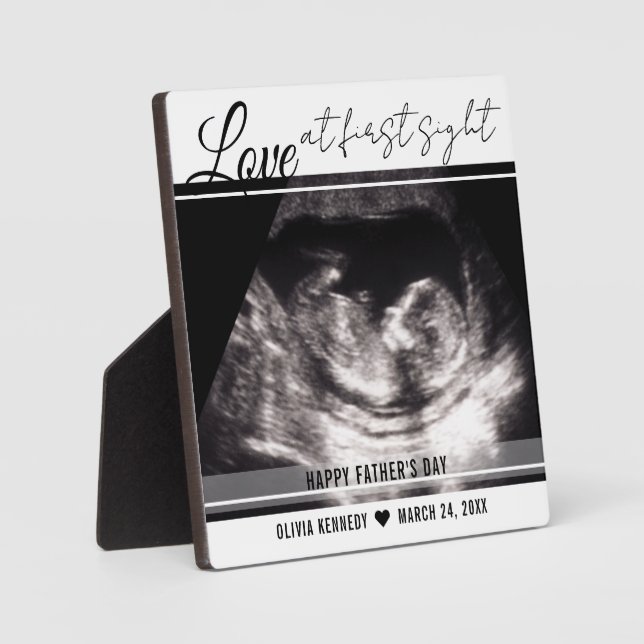 Love At First Sight Baby Sonogram 1st Father's Day Plaque (Front)