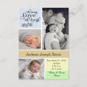Love at First Sight Colorful Collage - 3x5 Boy Announcement