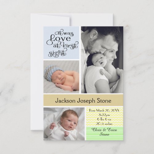 Love at First Sight Colorful Collage _ 3x5 Boy Announcement