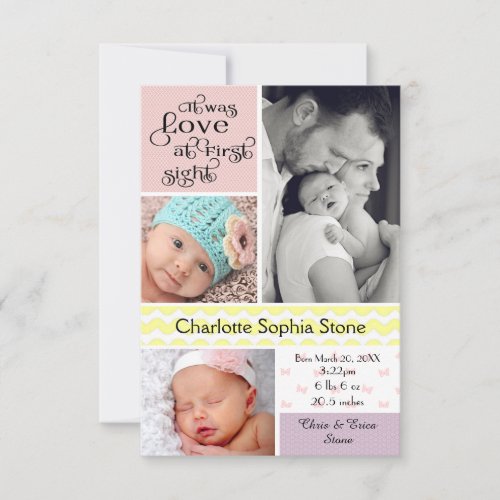 Love at First Sight Colorful Collage _ 3x5 Girl Announcement