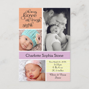 Love at First Sight Colorful Collage - 3x5 Girl Announcement