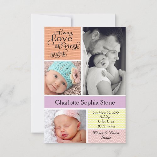 Love at First Sight Colorful Collage _ 3x5 Girl Announcement