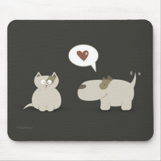 Love At First Sight Cute Cat Dog Mouse Pad