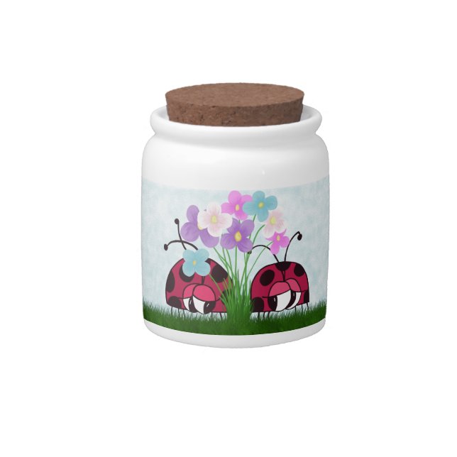 Love At First Sight Cute Ladybug Illustration Candy Jar (Front)
