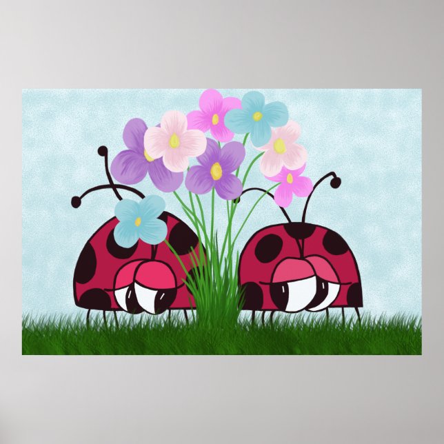 Love At First Sight Cute Ladybug Illustration Poster (Front)