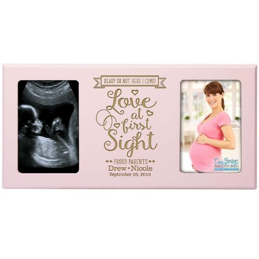 Love at First Sight Cute Pink Wooden Photo Frame (Front)