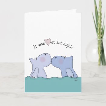Love At First Sight Hippos Card by creationhrt at Zazzle