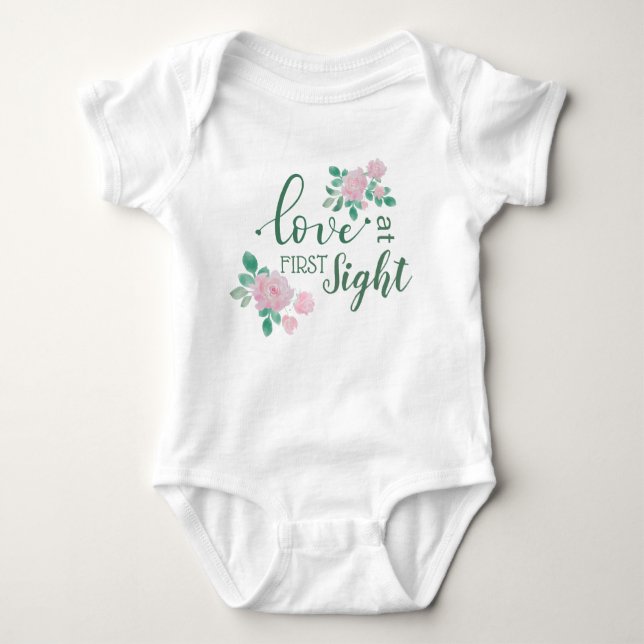 Love At First Sight - Pink Roses Bouquets Baby Bodysuit (Front)