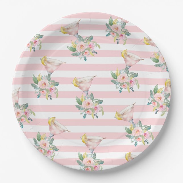 Love at First Sip Bright Cocktail Bridal Shower Paper Plates (Front)