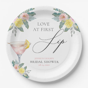 Love at First Sip Bright Cocktail Bridal Shower Paper Plates
