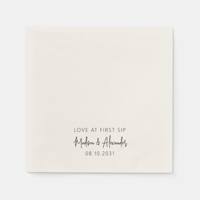 Love at First Sip Custom Names Script Wedding Napkins (Front)