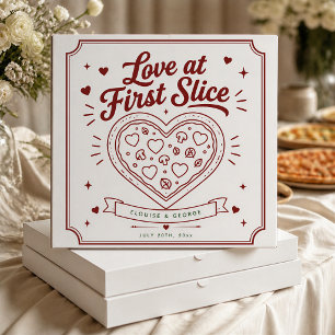 Love at First Slice Heart Wedding Pizza Box Label
