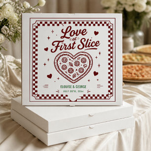 Love at First Slice Heart Wedding Pizza Box Label