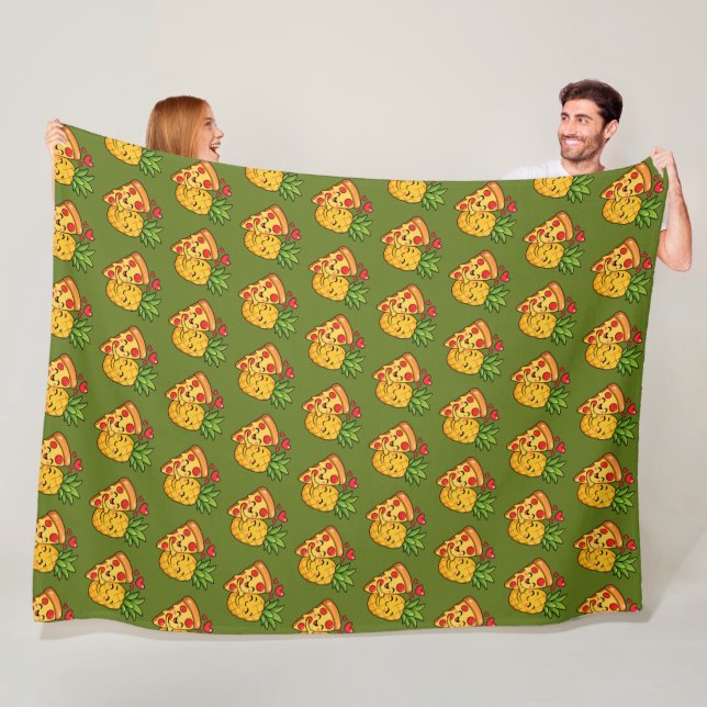 Love at First Slice - Pizza Meets Pineapple Fleece Blanket (In Situ)
