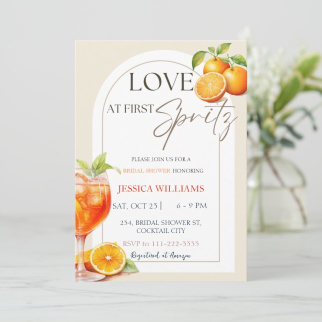 Love at First Spritz Aperol Cocktail Bridal Shower Invitation (Standing Front)
