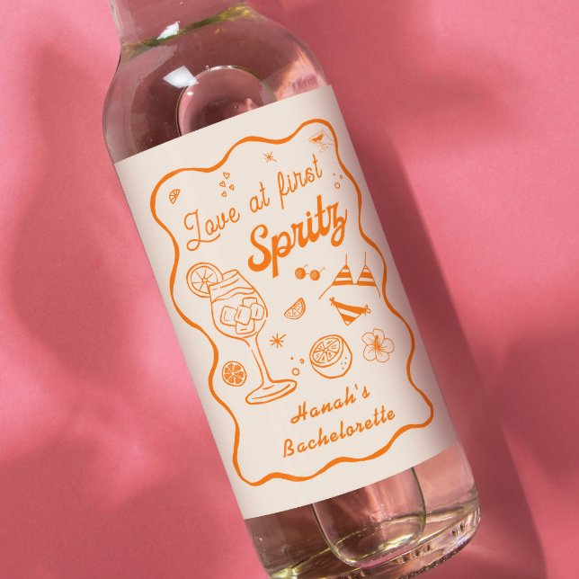 Love at First Spritz Bachelorette party Wine Label (Creator Uploaded)