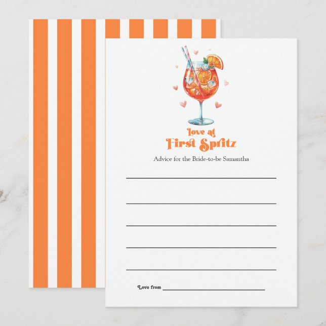 Love at First Spritz Bridal Shower Advice Card (Front/Back)