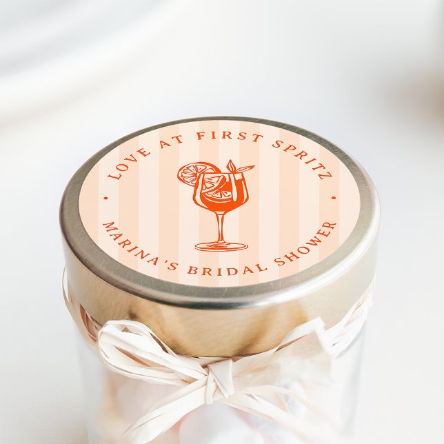 Love at First Spritz Bridal Shower Favor Classic Round Sticker (Creator Uploaded)