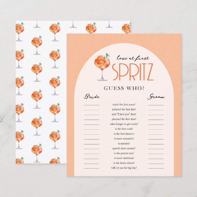 Love at First Spritz Bridal Shower Guess Who Game (Front/Back)