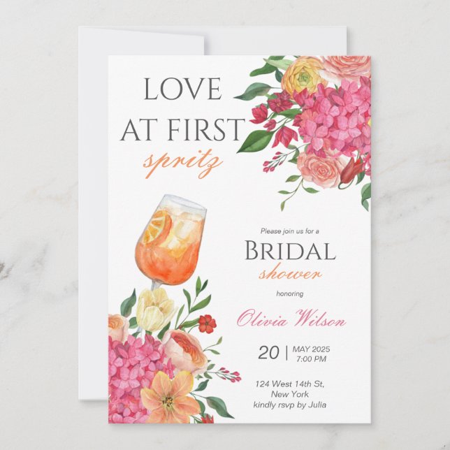 Love at First Spritz Bridal Shower Invitation (Front)