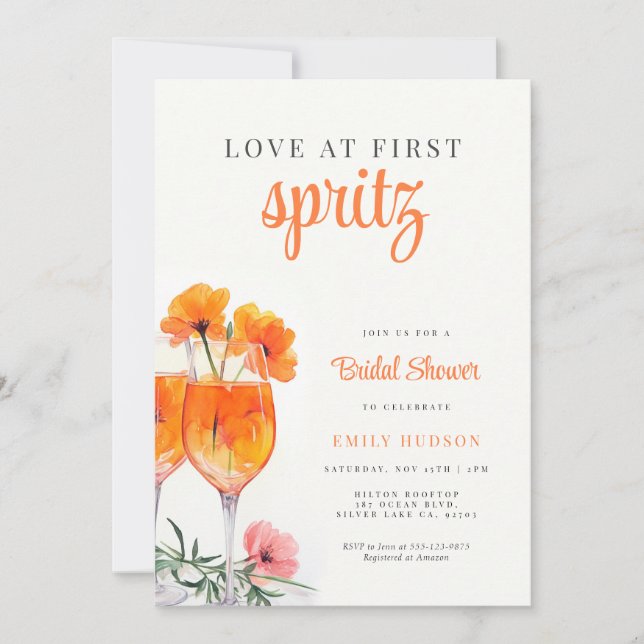 Love at First Spritz Bridal Shower Invitation (Front)