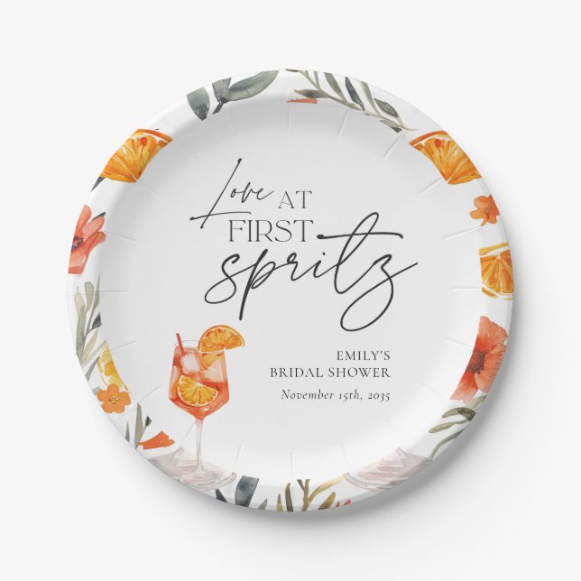 Love at First Spritz Bridal Shower Paper Plates (Front)