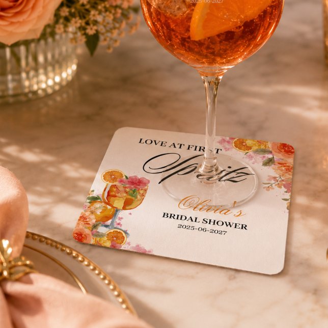 Love at First Spritz Bridal Shower Party Square Paper Coaster (love at first spritz )