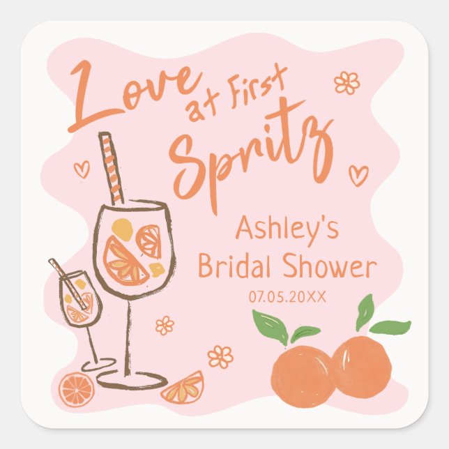Love at First Spritz Bridal Shower Sticker (Front)