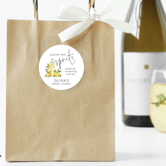 Love at First Spritz Bridal Shower Thank You Classic Round Sticker (Creator Uploaded)