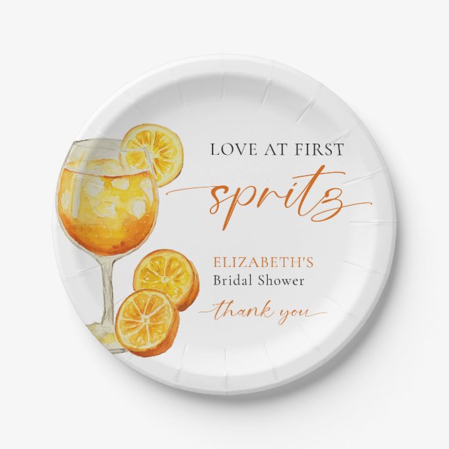 Love at First Spritz Bridal Shower Welcome Custom Paper Plates (Front)