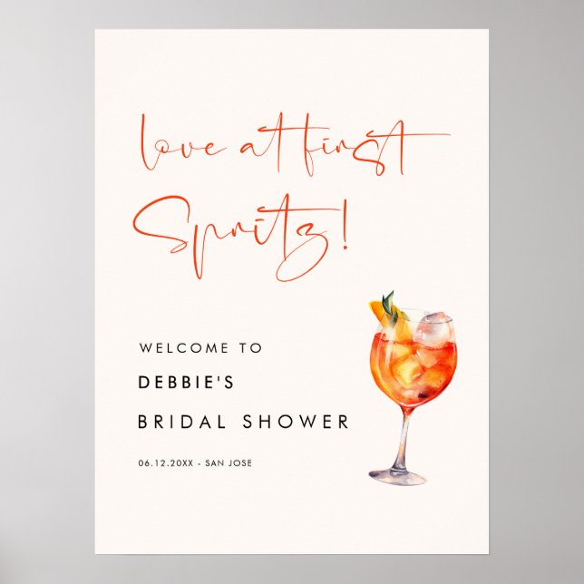 Love at First Spritz Bridal Shower Welcome Poster (Front)