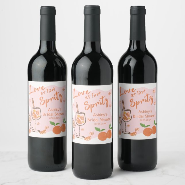 Love at First Spritz Bridal Shower Wine Label (Bottles)