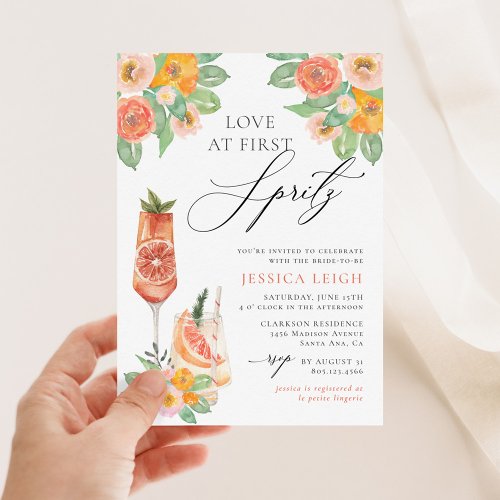Love at First Spritz Bright Cocktail Bridal Shower Invitation