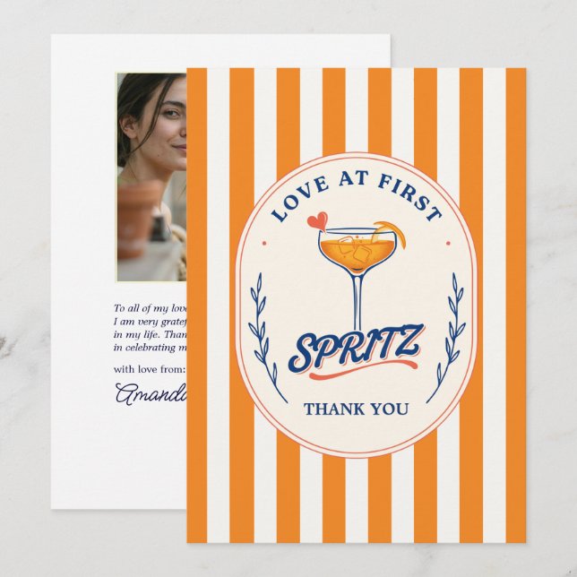 Love at First Spritz Cocktail Bridal Shower Thank You Card (Front/Back)