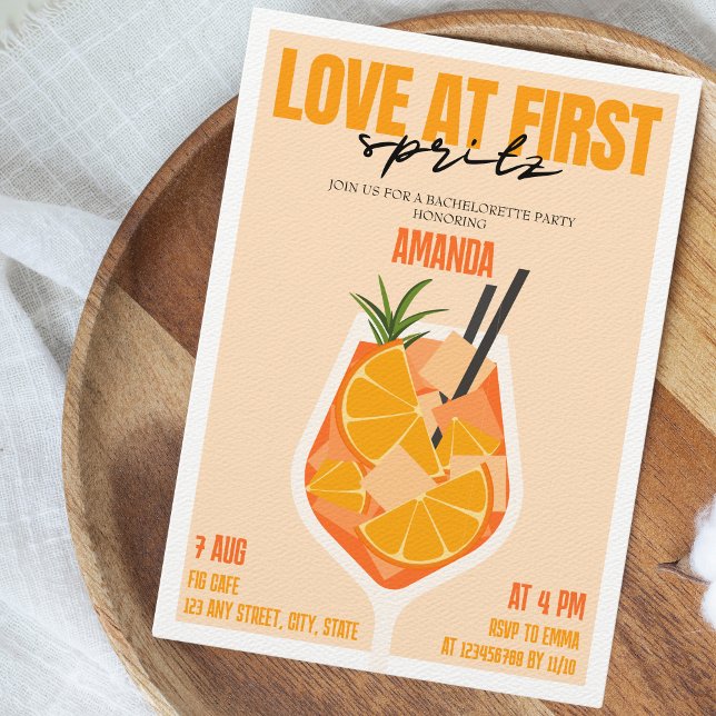 Love at first Spritz Cocktail Modern Bachelorette Invitation (Love at first Spritz Bachelorette Invitation)