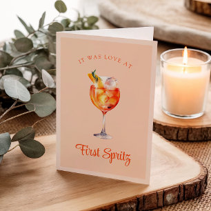 Love at First Spritz Cute Cocktail Pun Anniversary Card