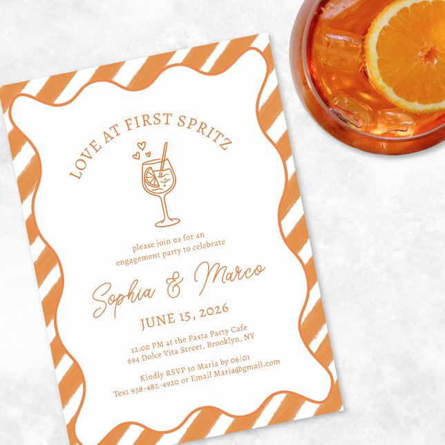 Love at First Spritz Engagement Party Orange Italy Invitation (Creator Uploaded)
