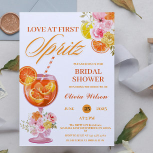 Love at First Spritz Floral Cocktail Bridal Shower Invitation