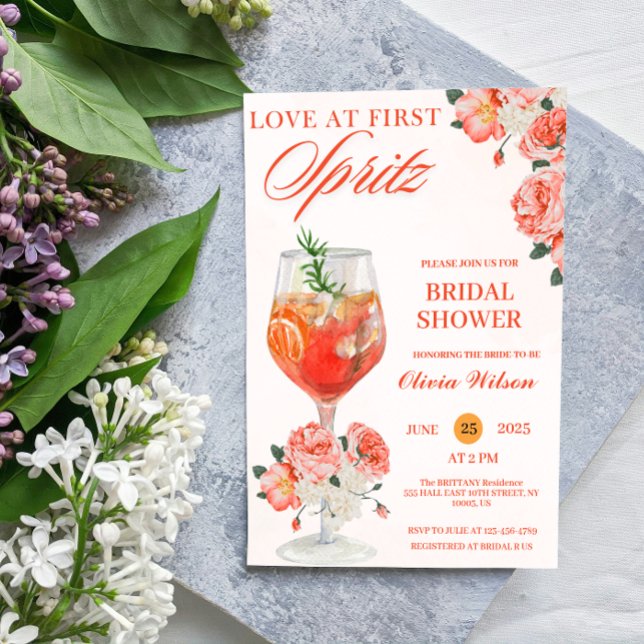 Love at First Spritz Floral Cocktail Bridal Shower Invitation (love at first spritz bridal shower invitations cocktail drink citrus orange elegant bride citrus )