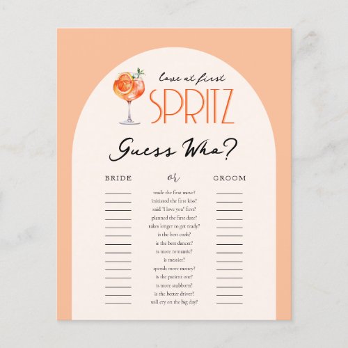 Love at First Spritz Guess Who Bridal Shower Game