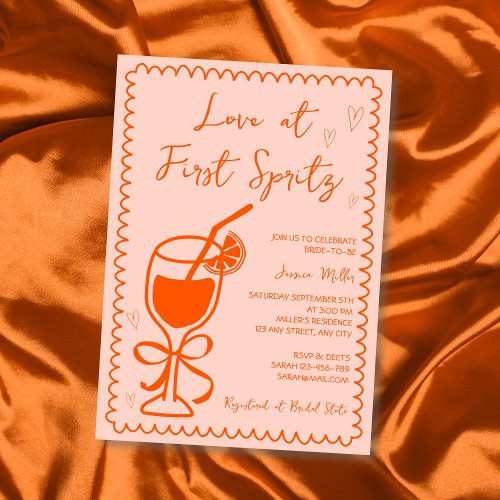 Love At First Spritz Hand Drawn Bridal Shower Invitation