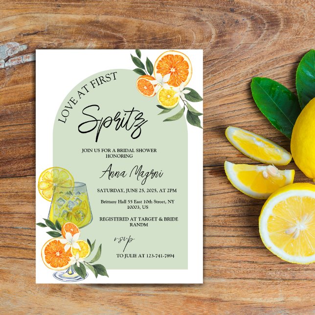Love at First Spritz Lemon Cocktail Bridal Shower Invitation (Love at First Spritz Lemon Cocktail Bridal Shower)