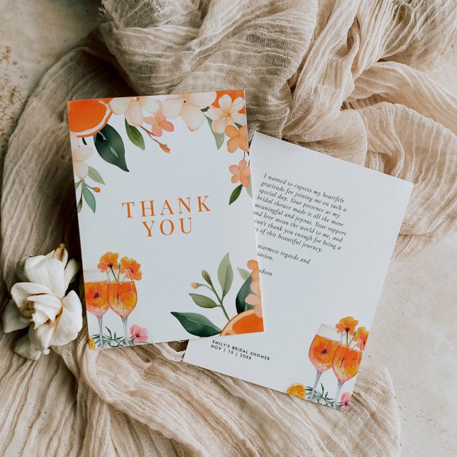 Love at First Spritz Modern Bridal Shower Thank You Card (Creator Uploaded)