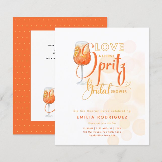 Love at First SPRITZ Modern Orange Bridal Shower (Front/Back)