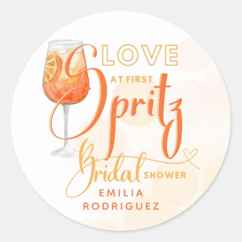 Love at First SPRITZ Modern Orange Bridal Shower Classic Round Sticker