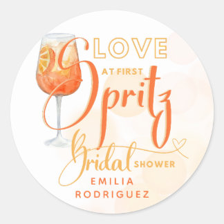 Love at First SPRITZ Modern Orange Bridal Shower Classic Round Sticker