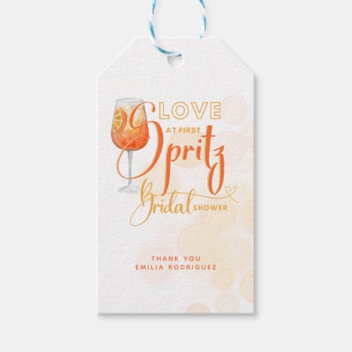 Love at First SPRITZ Modern Orange Bridal Shower Gift Tags