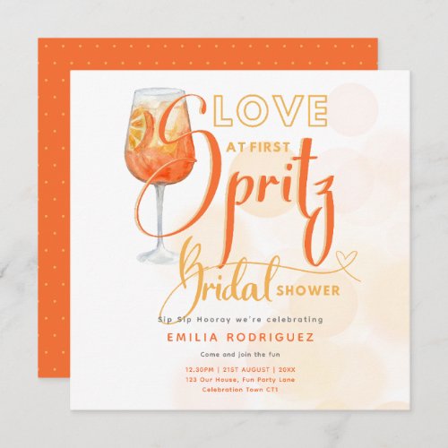Love at First SPRITZ Modern Orange Bridal Shower Invitation