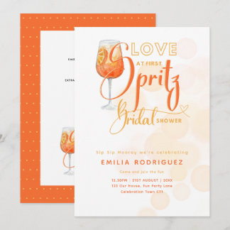Love at First SPRITZ Modern Orange Bridal Shower Invitation